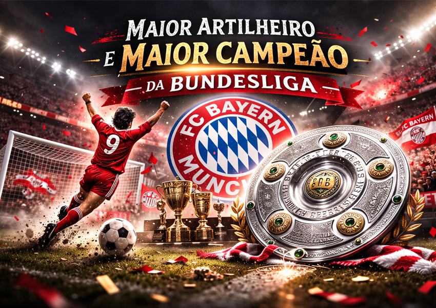 A imagem mostra uma ilustra&ccedil;&atilde;o de Gerd M&uuml;ller e o Bayern de Munique