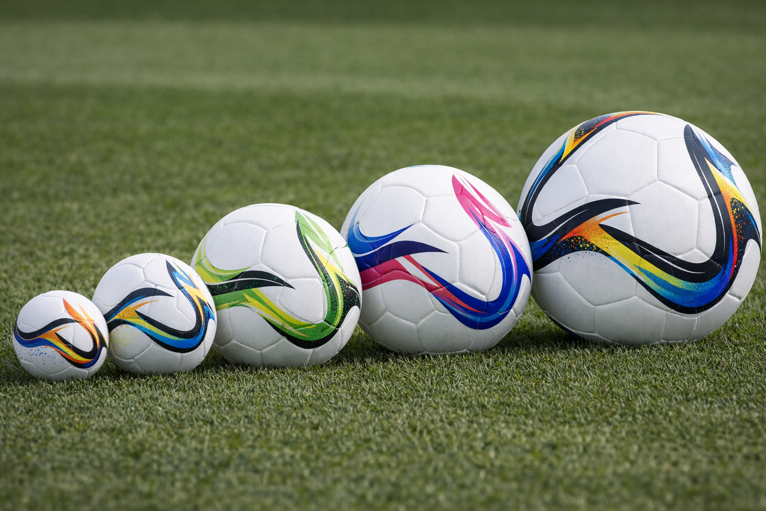 O tamanho das bolas de futebol varia conforme a idade e a categoria do jogador