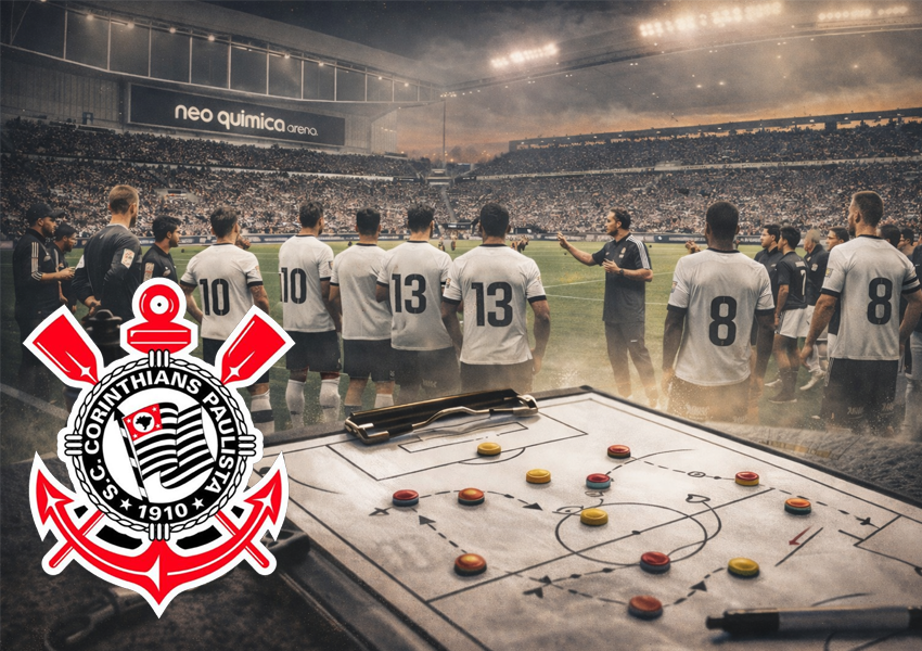Imagem mostra a prancheta de varia&ccedil;&atilde;o t&aacute;tica do Corinthians na Neo Quimica Arena