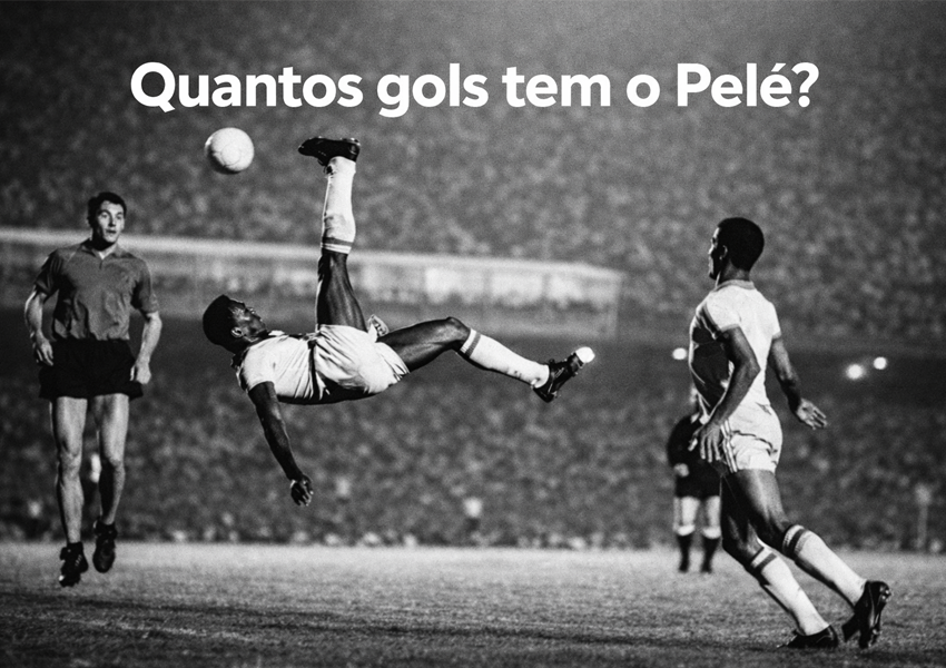 A imagem mostra o Pelé dando uma bicicleta no jogo contra a Bélgica em 1965