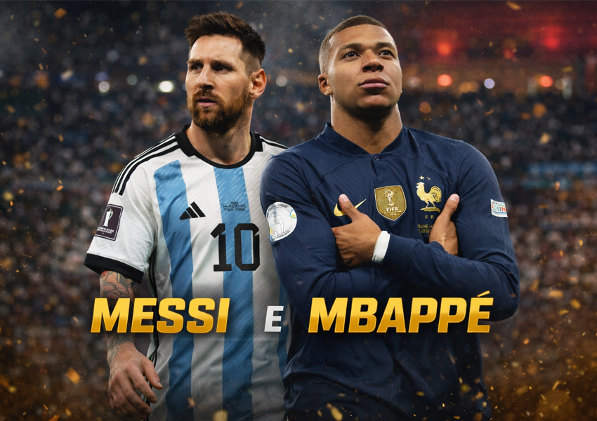 Estrelas modernas Messi e Mbappé