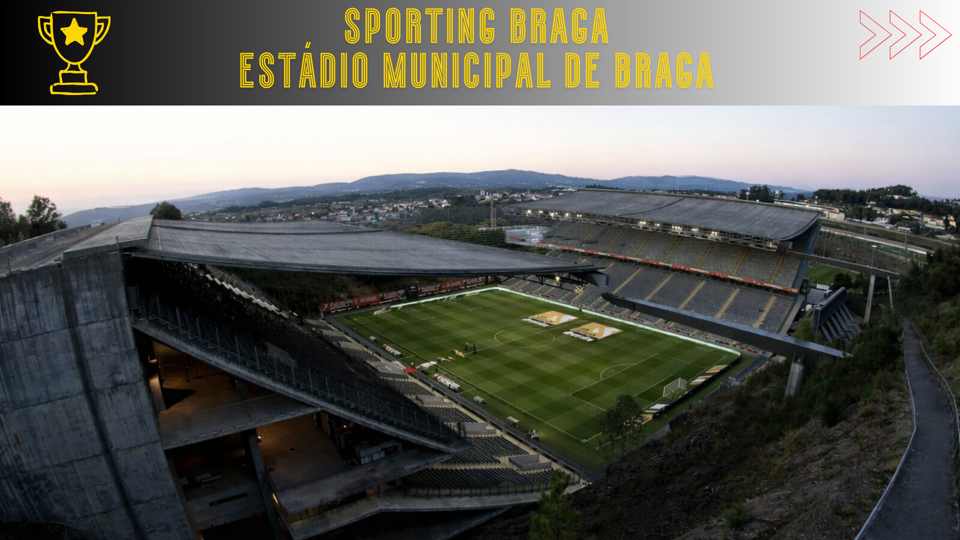 Vista panor&acirc;mica do Est&aacute;dio Municipal de Braga, com o p&ocirc;r do sol