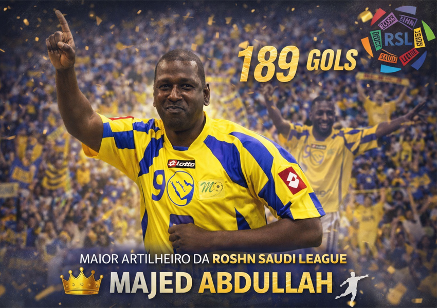 A imagem mostra o maior artilheiro da Roshn Saudi League, Majed Abdullah