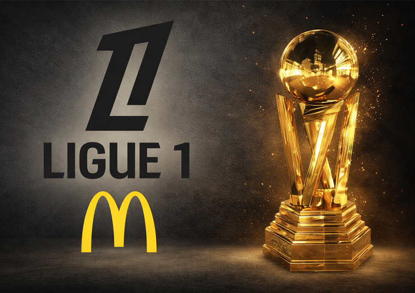 A imagem mostra a tão desejada taça da Ligue 1, assim como o logotipo da competição